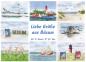Preview: Postkarte DIN-A6 Aquarell Maritim Kunst Druck Kunstdruck Nordsee Büsum Collage Strandkorb Leuchtturm Hafen Strand Meer